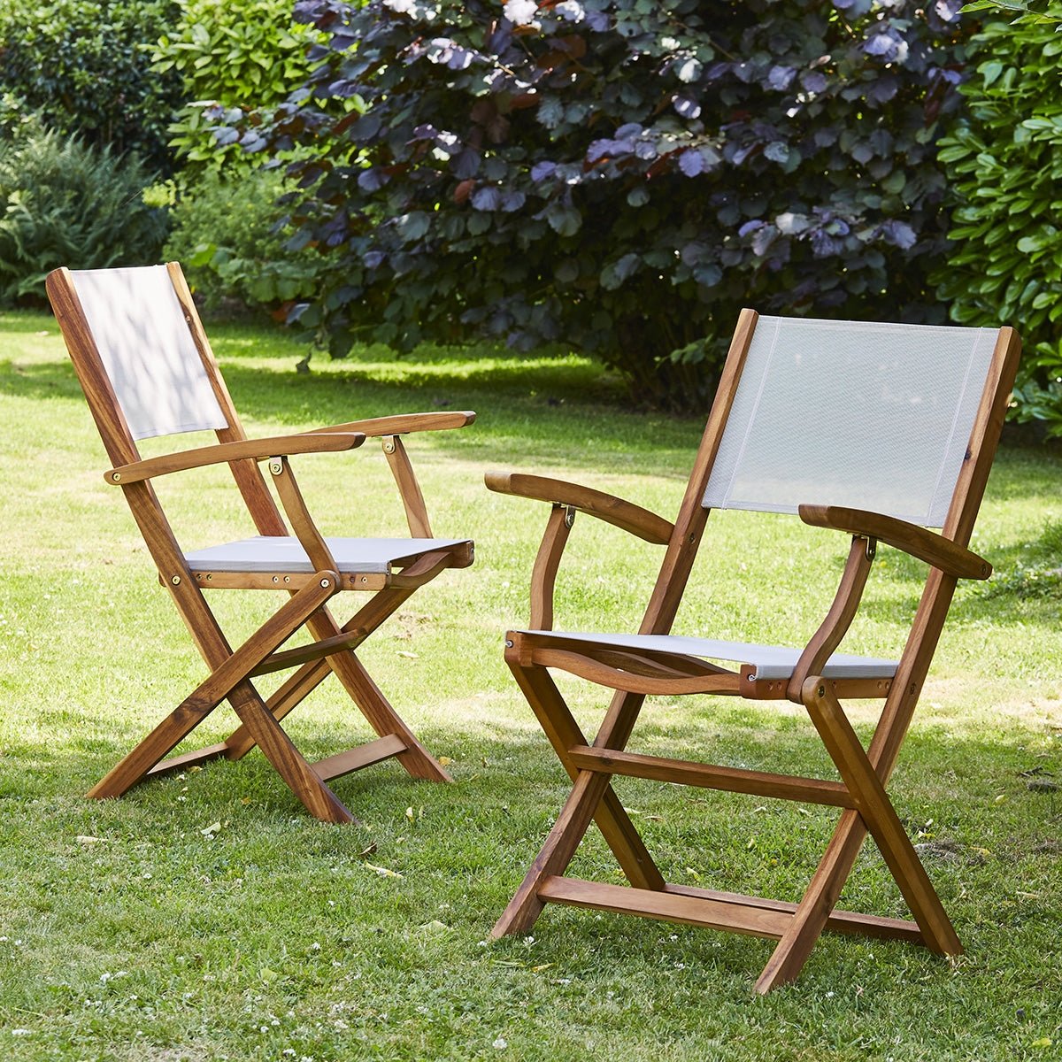 Fauteuil de jardin en acacia et textilène pliant HANOÏ gris, BERAH GETAH