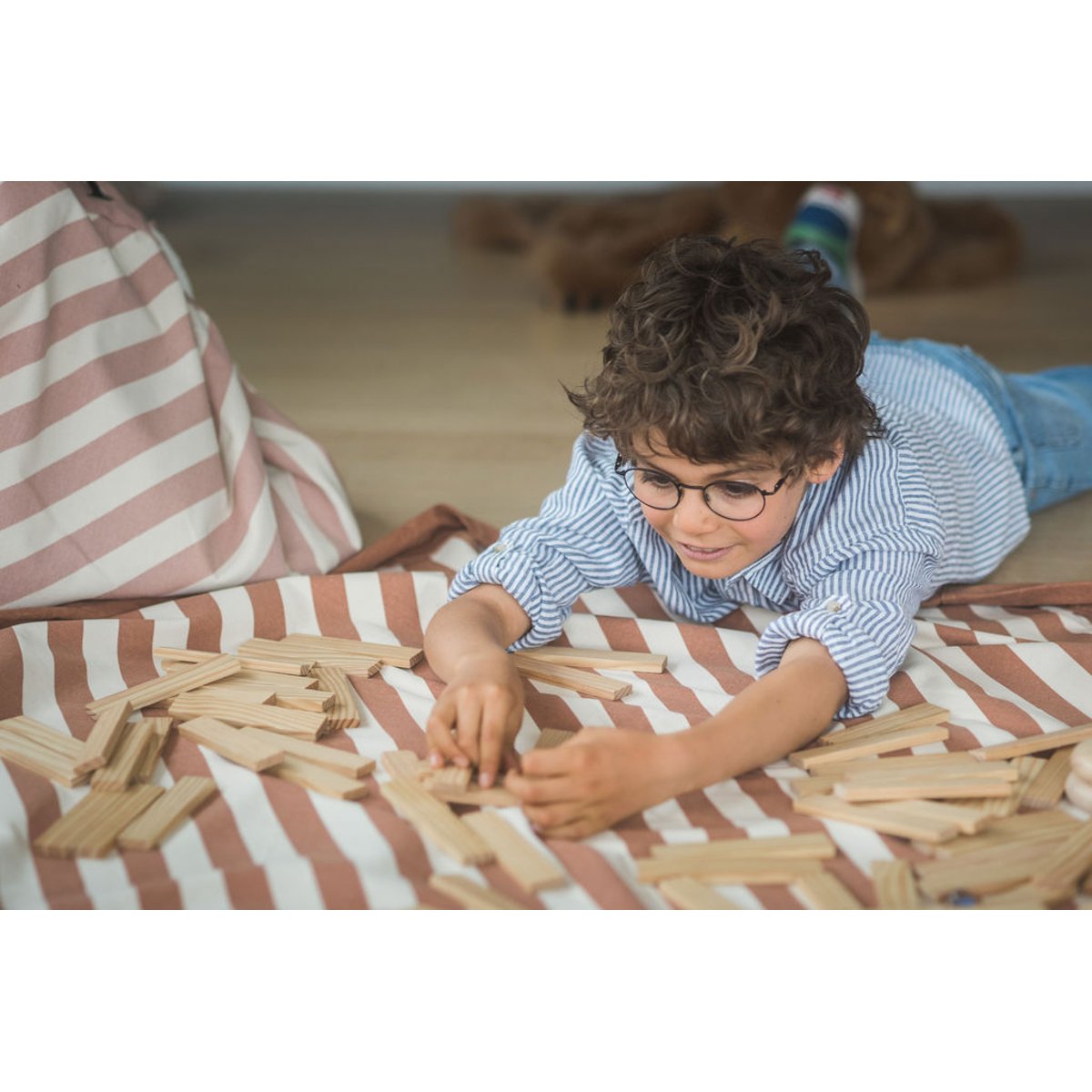 play&go - tapis de jeu & sac à jouets - stripes brown beige, PLAY ET GO
