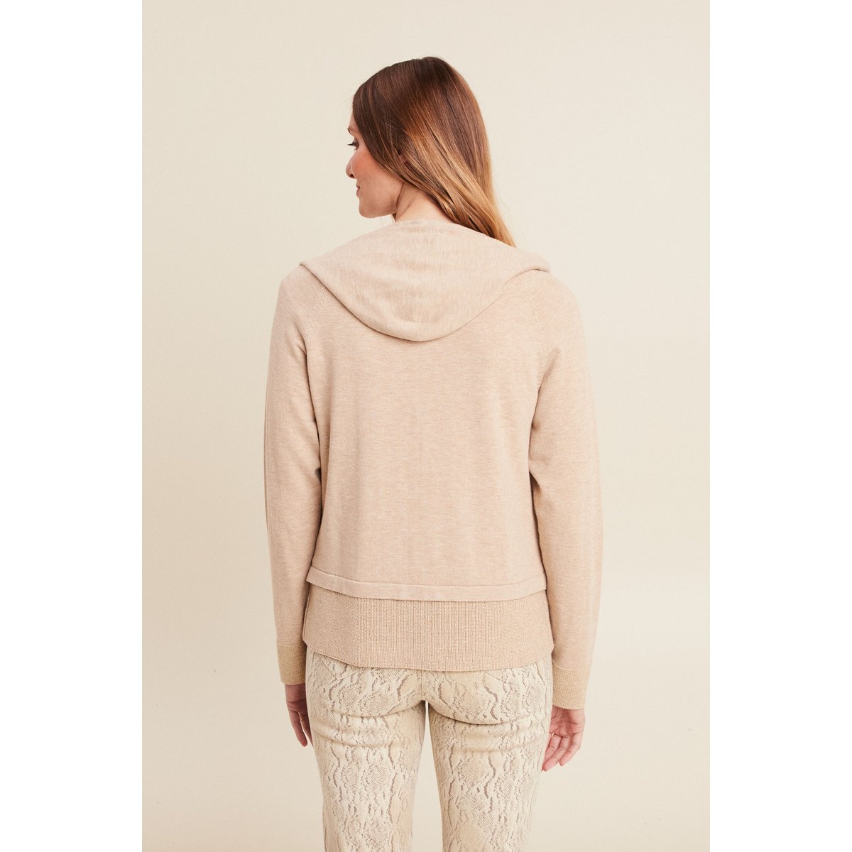 Gilet droit mi-long à capuche creme, BREAL