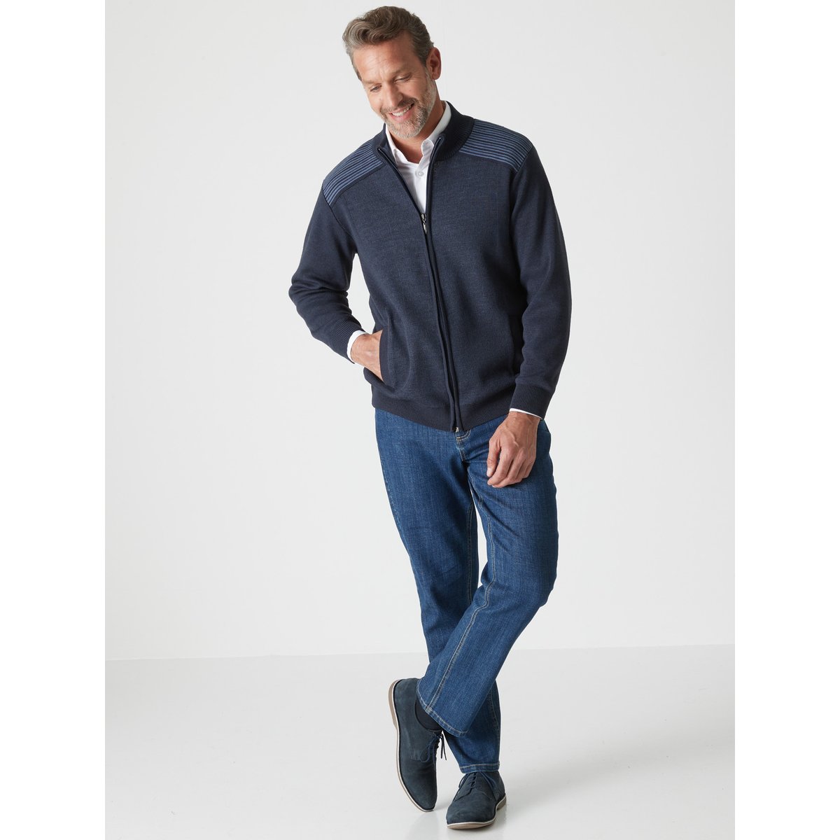 Gilet avec laine zippé marine, DAXON