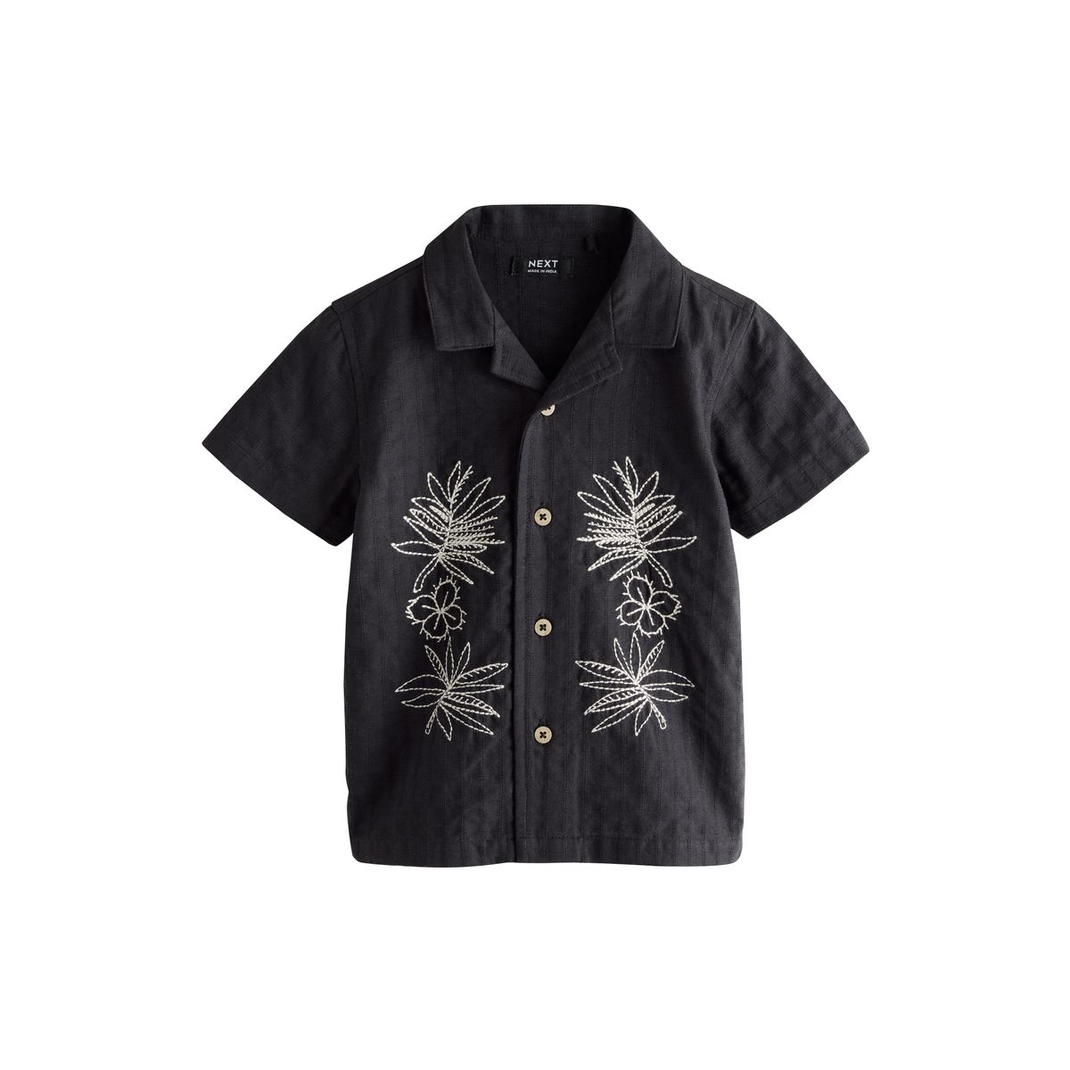 Chemise manches courtes avec broderie fleur brodée noire, NEXT