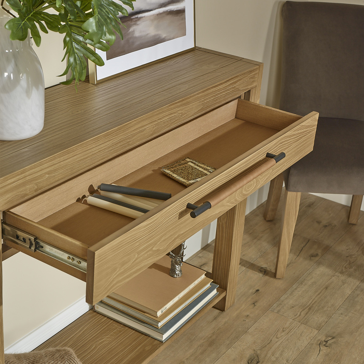Console pour salle à manger style contemporain, en bois massif, 1 tiroir MEGÈVE marron, ROBIN DES BOIS