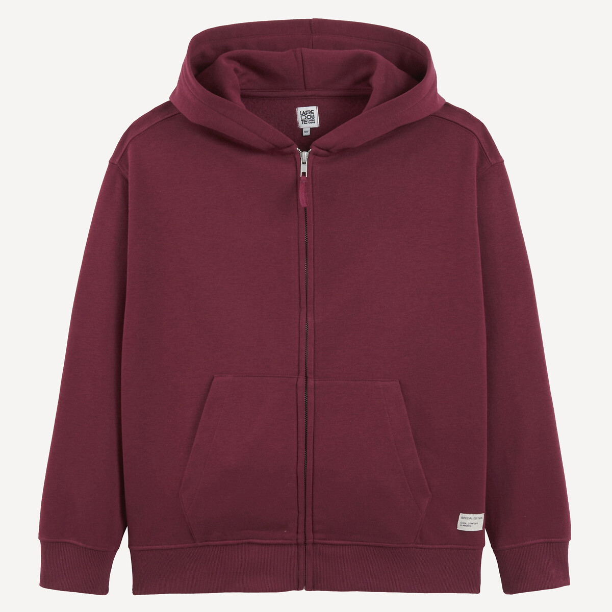 Sudadera de felpa con capucha y cremallera burdeos, LA REDOUTE COLLECTIONS