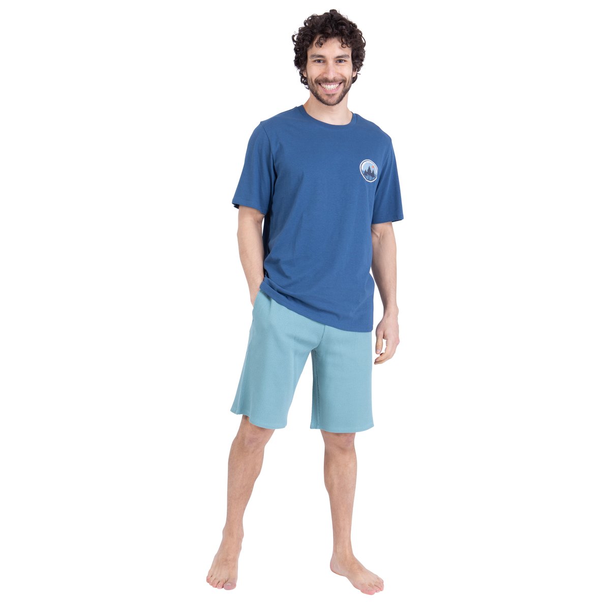 Pyjama court WAFFLE bleu-vert, ATHENA