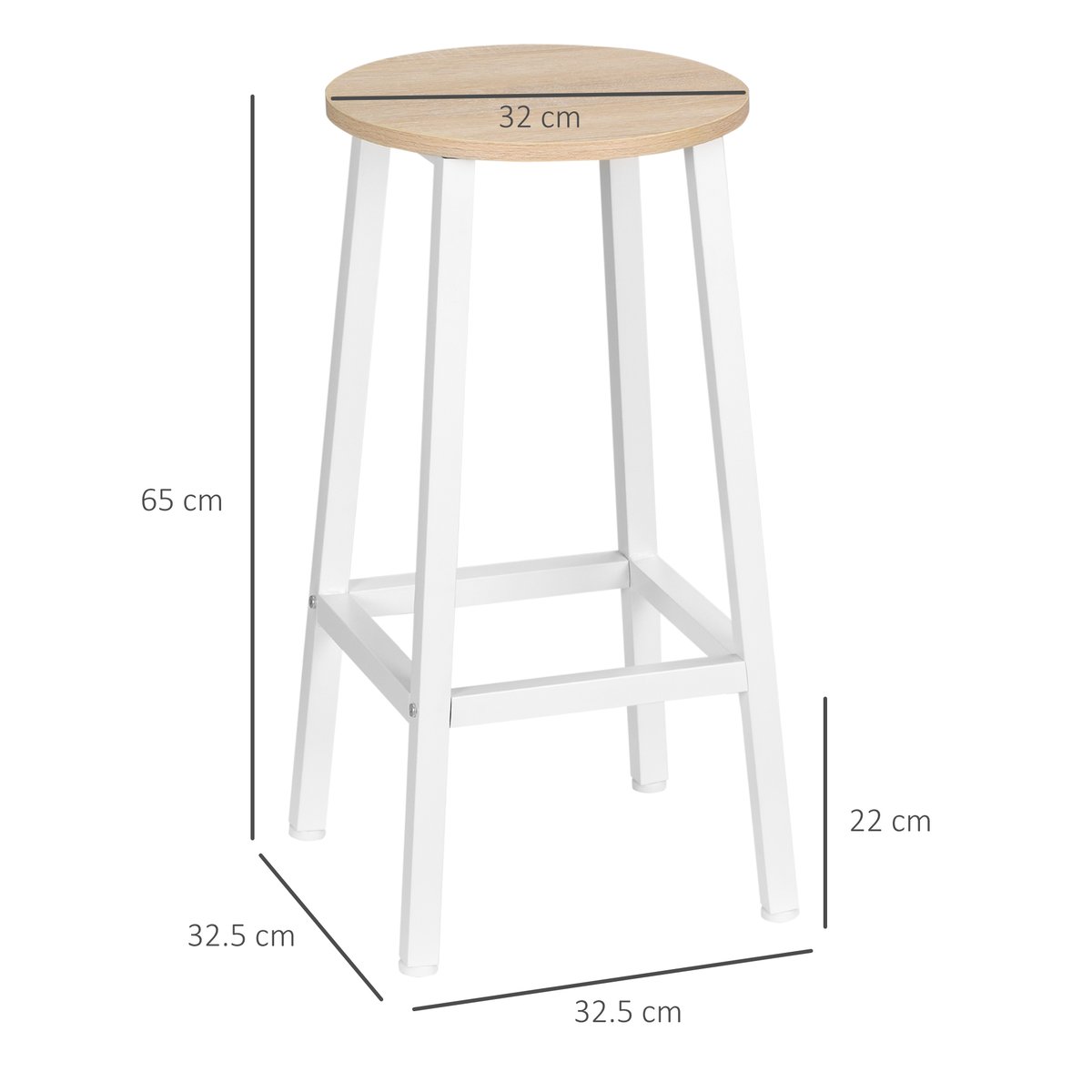 Tabouret de bar Panneau de particules Bois blanc, bois naturel, HOMCOM