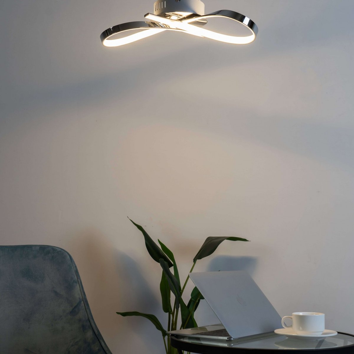 Plafonnier LED design ruban infini - ACHT argenté / chromé, KOSILUM