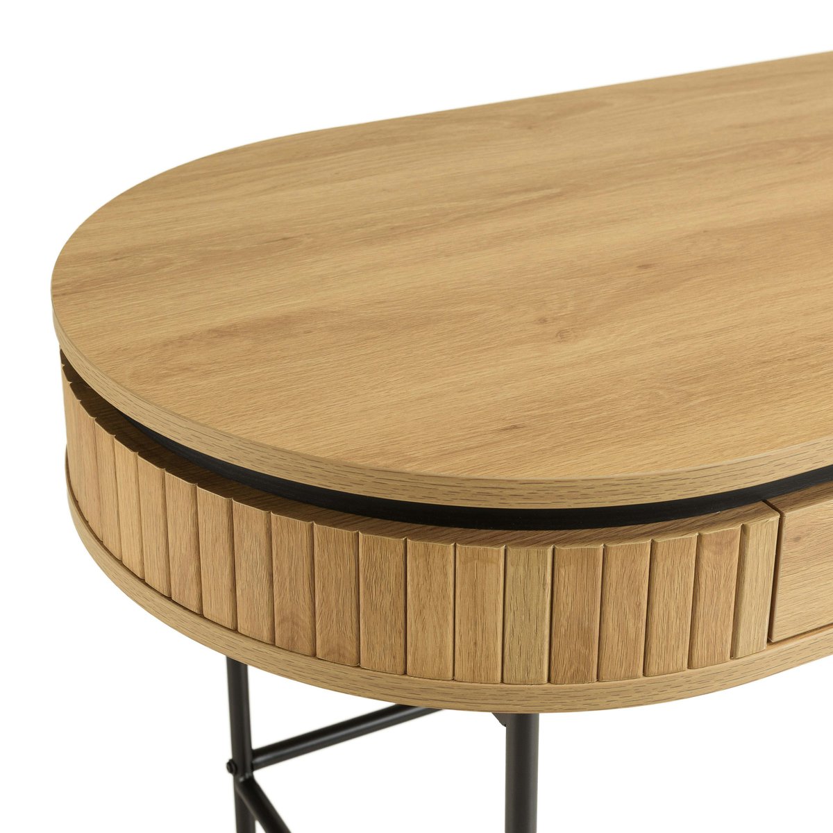 Bureau 1 tiroir bords arrondis décor strié JINAN bois naturel, PIER IMPORT