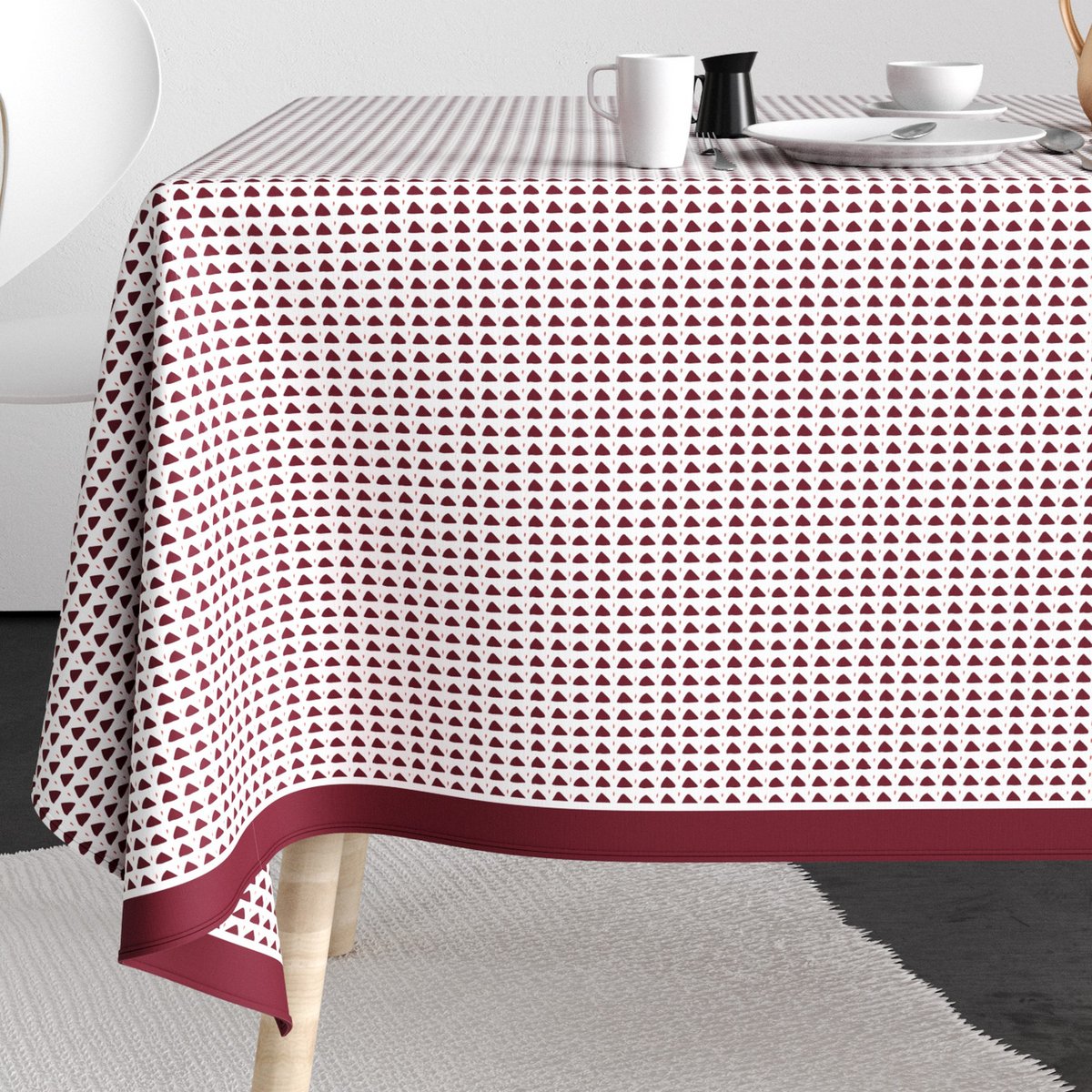 Nappe rectangulaire anti tache Coton Tilak Aubergine blanc, EDEN