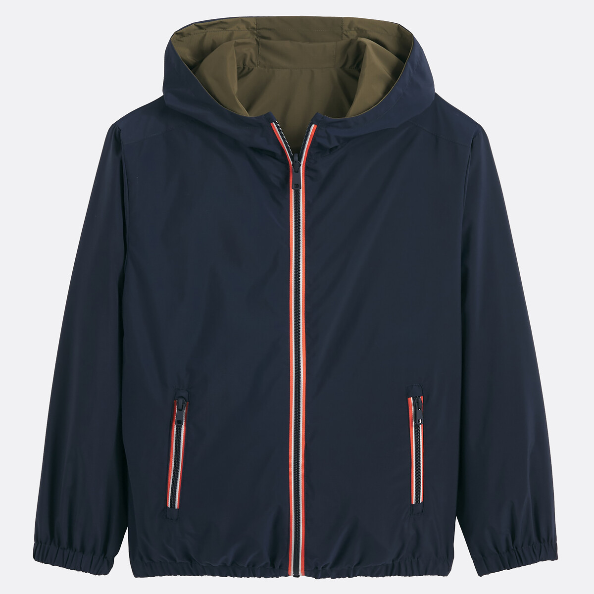 Blouson coupe-vent à capuche, réversible marine/kaki, LA REDOUTE COLLECTIONS