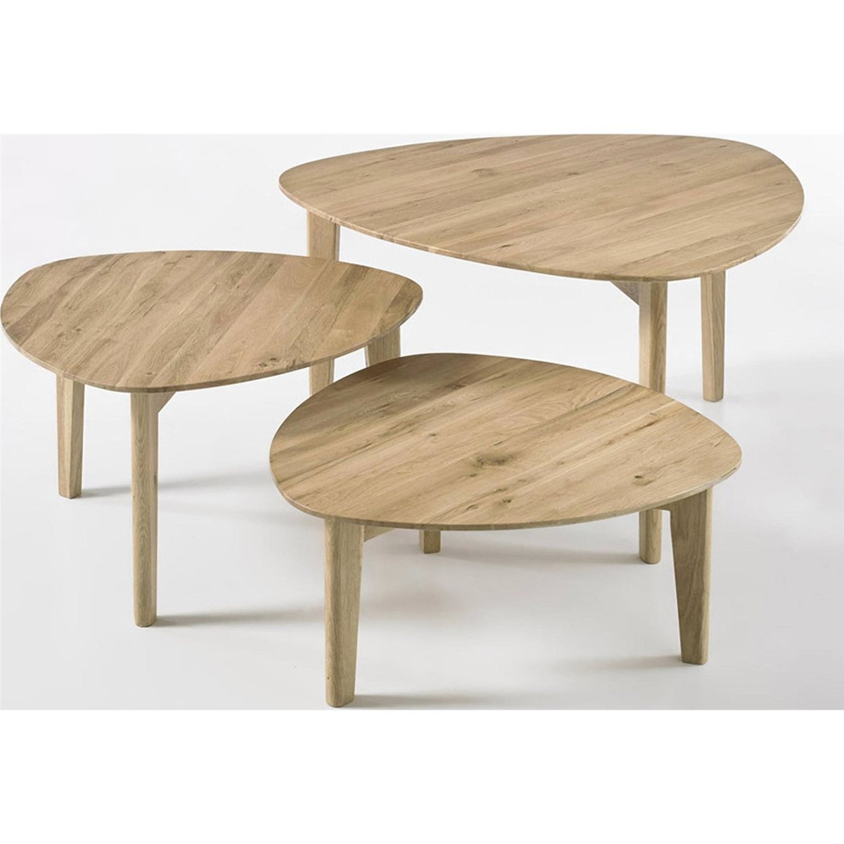 Lot de 3 tables basses en chêne massif chêne naturel, RECOLLECTION