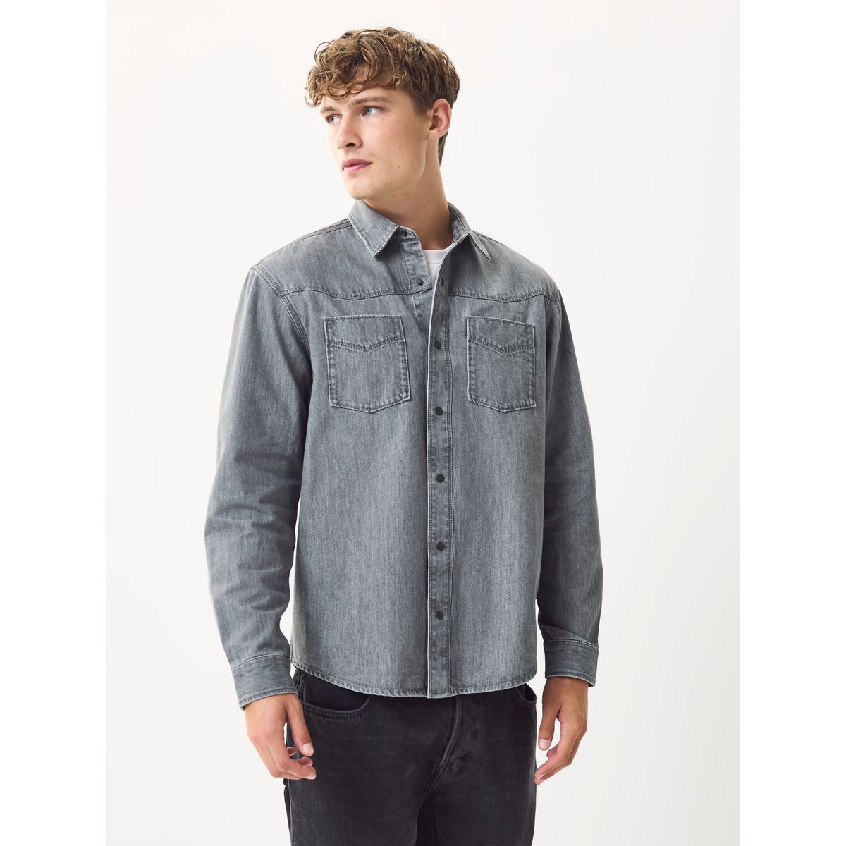 Chemise western en denim à manches longues gris, NEXT