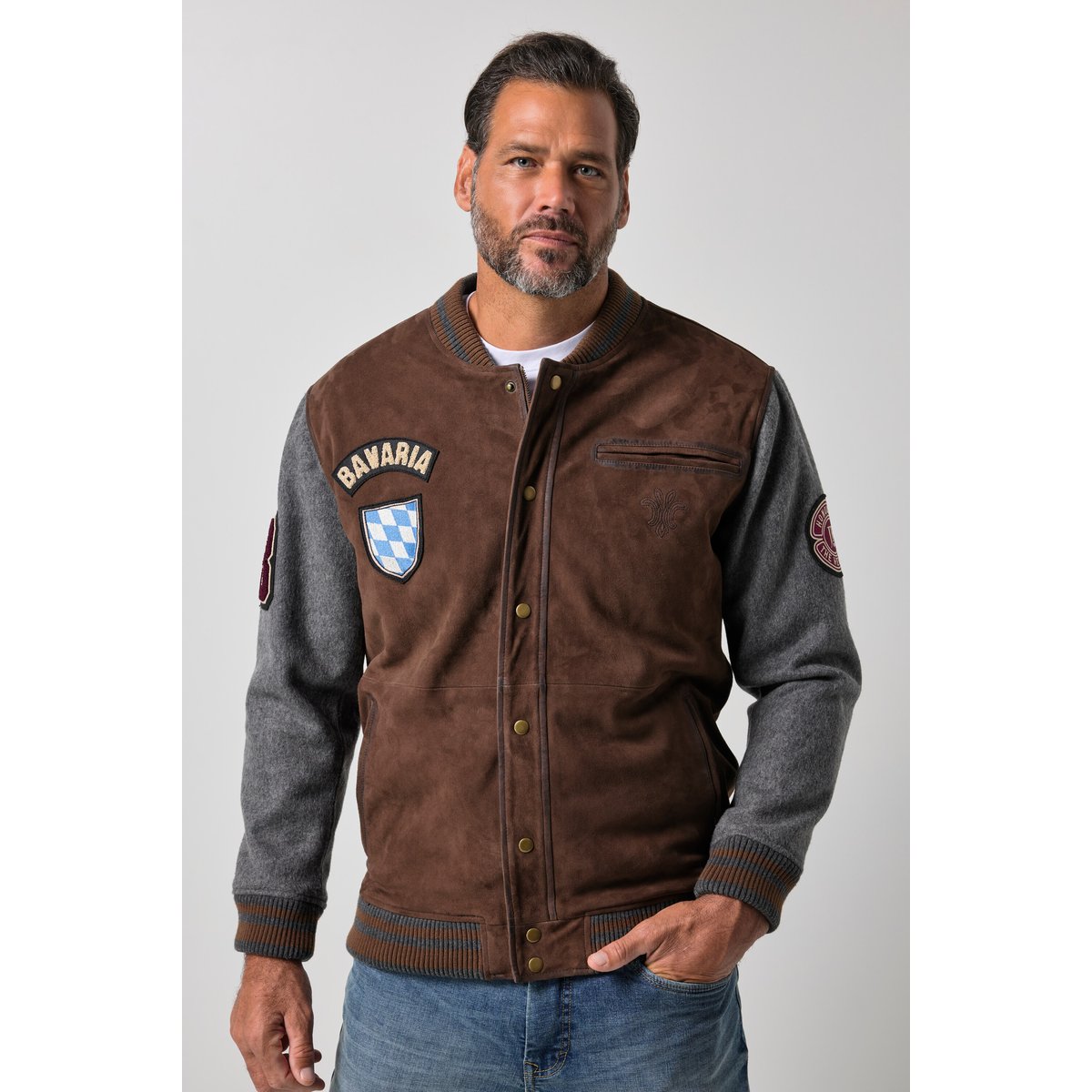 Blouson en cuir, esprit Teddy américain marron foncé, JP1880