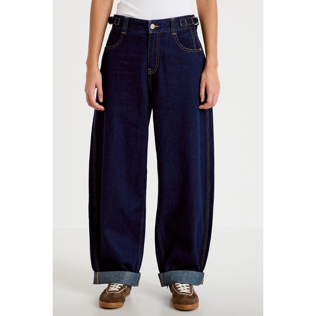 Jean barrel long en coton denim brut, CACHE CACHE