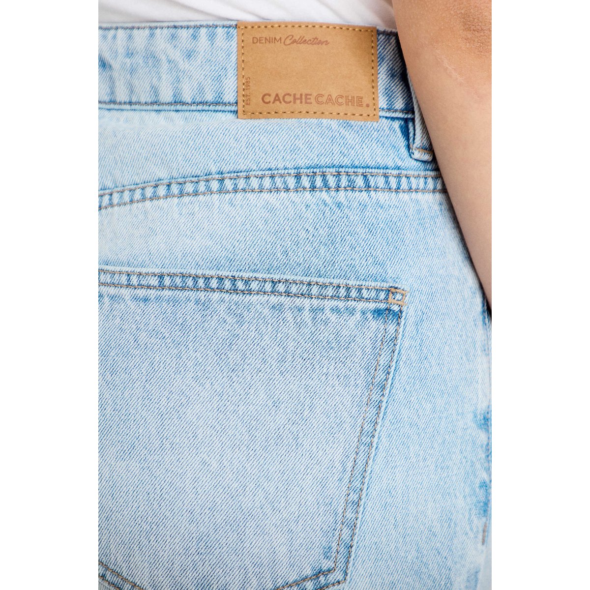 Jeans droit à revers denim triple stone, CACHE CACHE