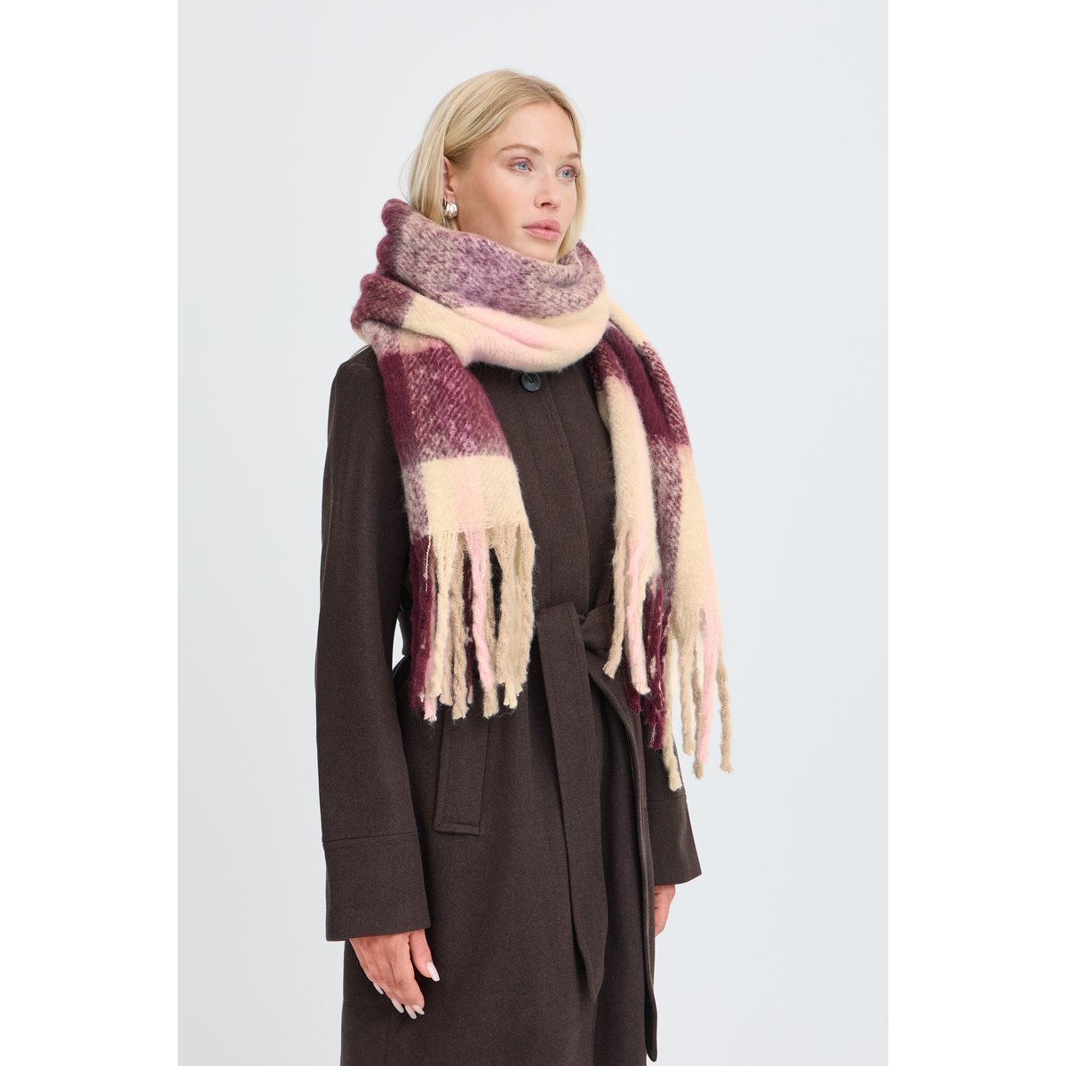 Écharpe rouge rose fig/pink check scarf, B.YOUNG