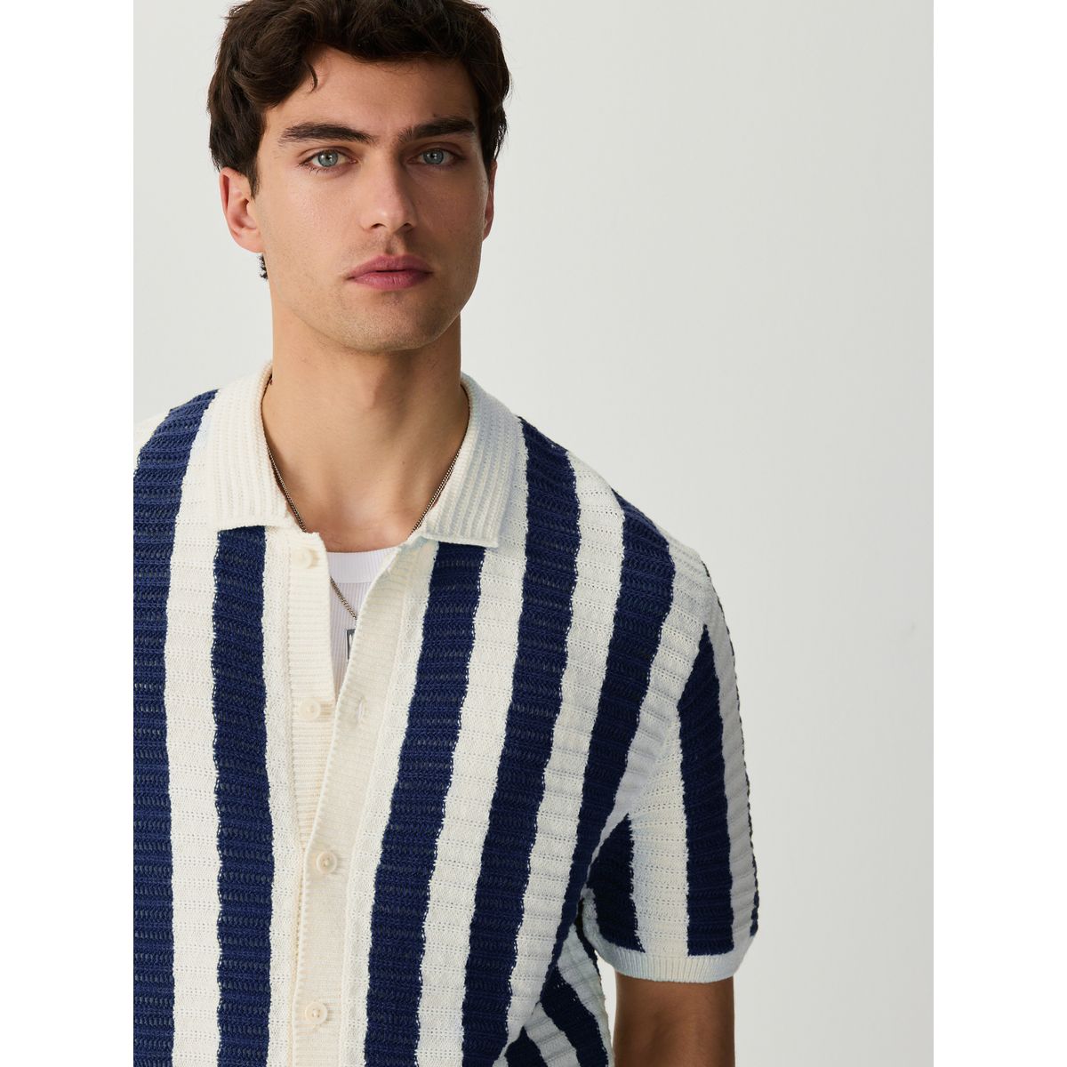 Chemise en maille crochet à rayures blanc/bleu marine, NEXT