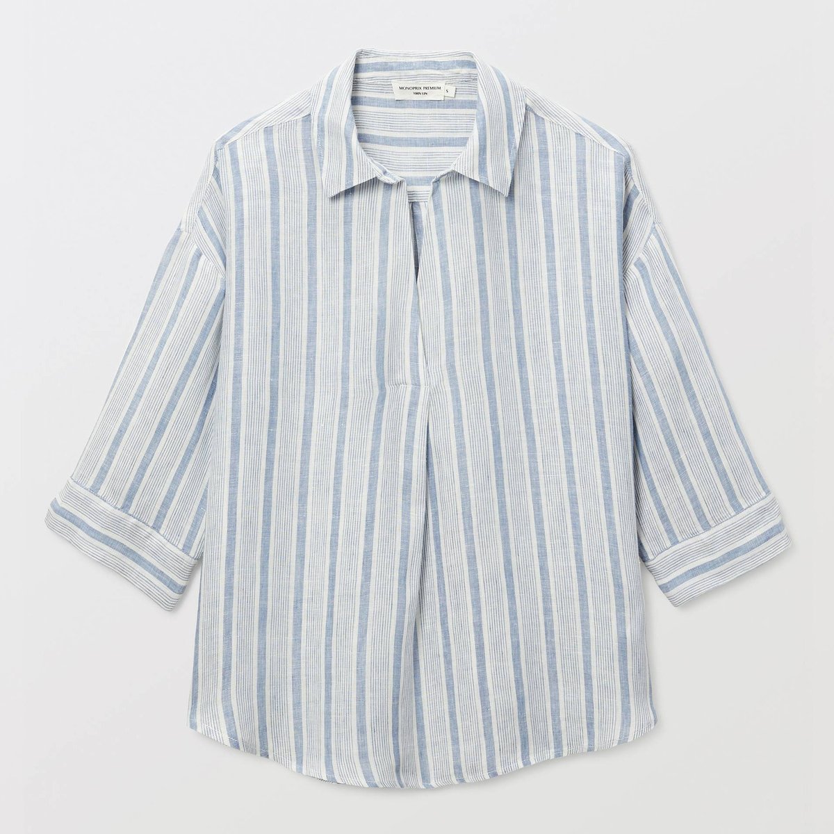 Blouse manches trois quarts rayée en lin tornade, MONOPRIX