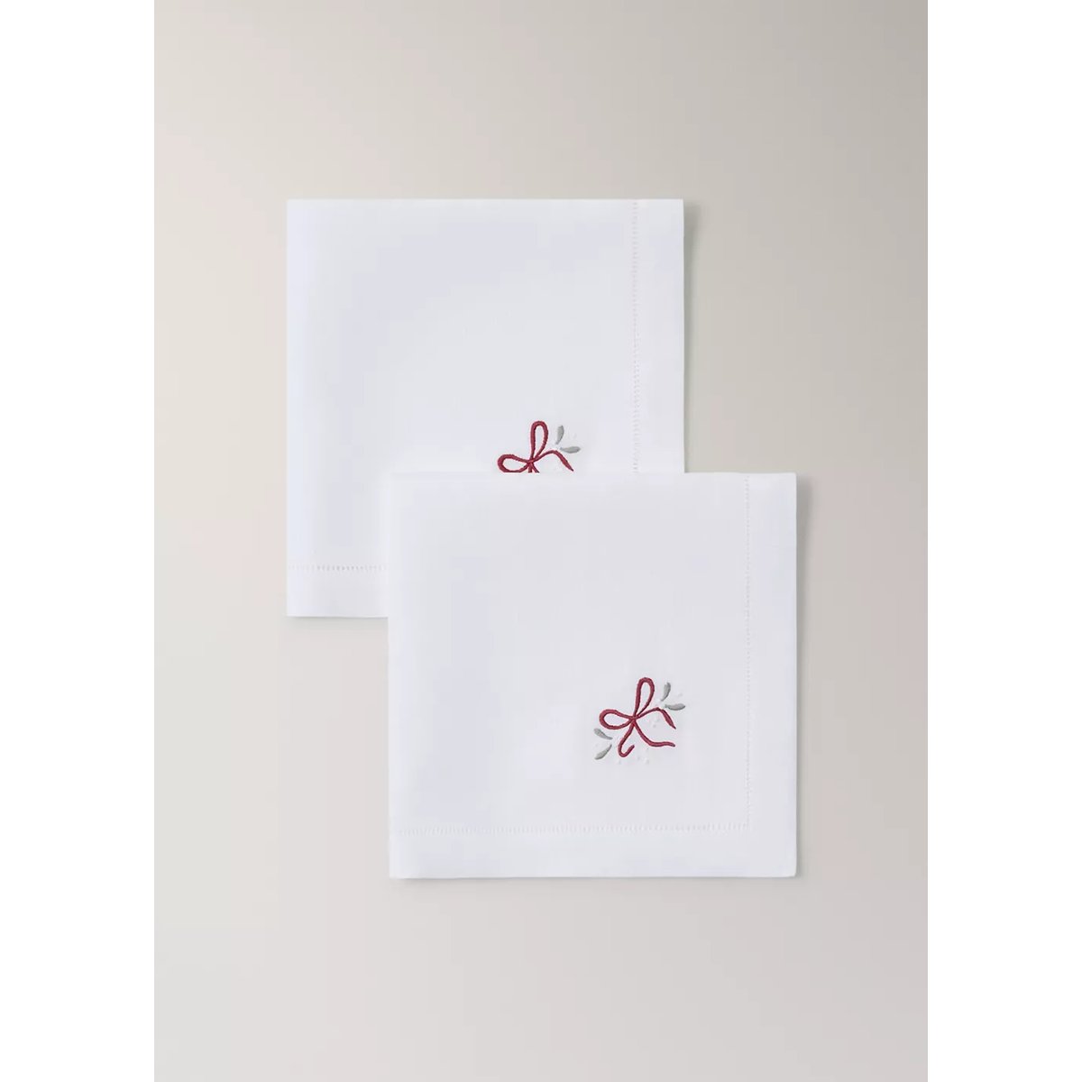 Lot de 2 serviettes en lin avec broderie blanc cassé, MANGO HOME
