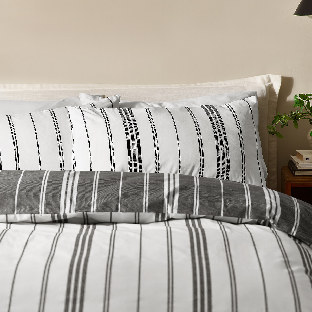 Harbour Stripe Reversible Duvet Cover And Pillowcase Set black, CATHERINE LANSFIELD