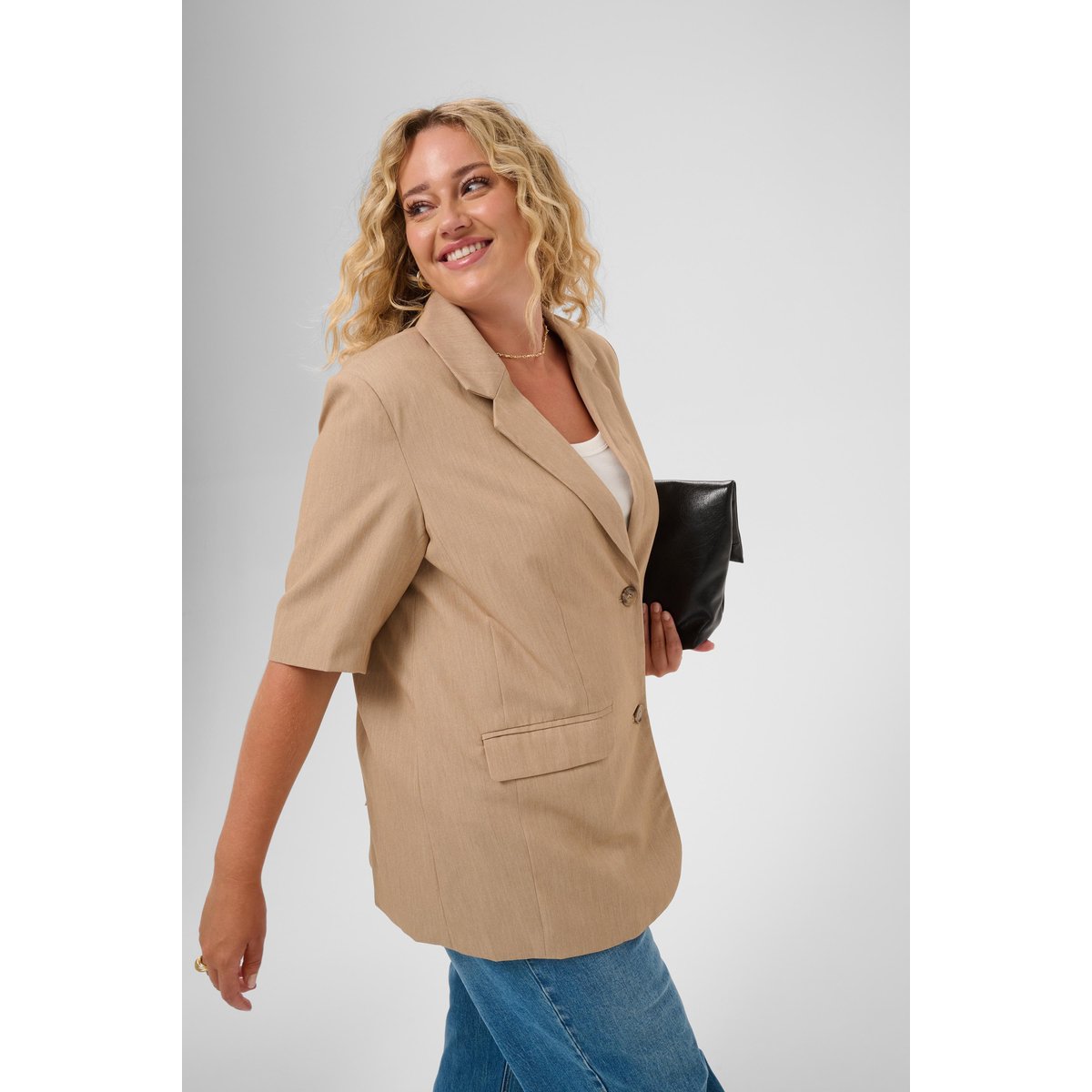 Blazer beige chinchilla melange cc, KAFFE CURVE