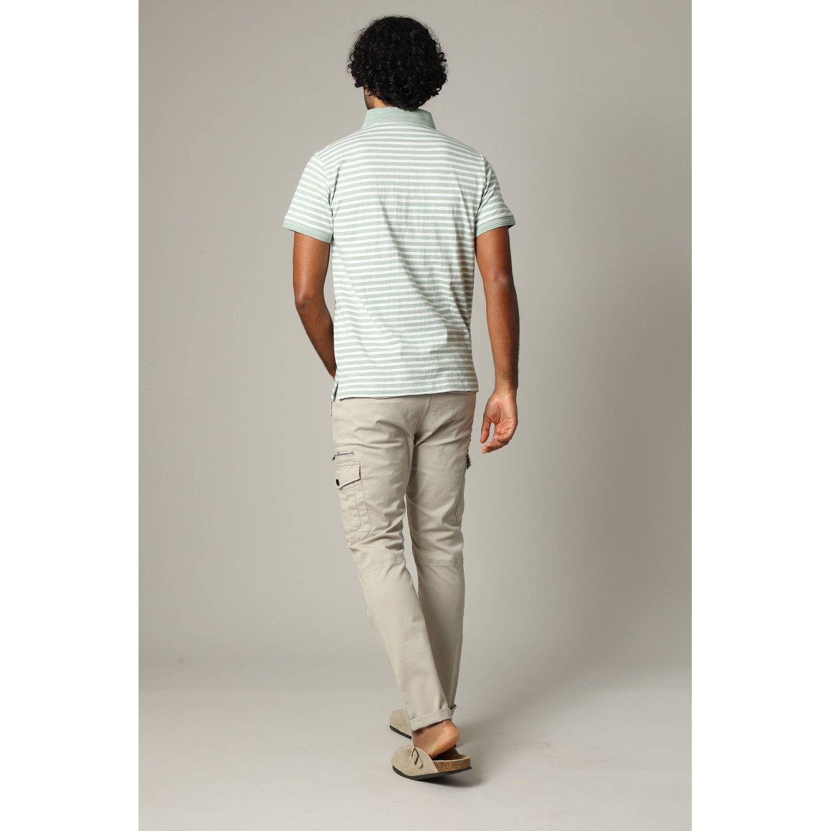 Polo homme coton coupe standard et manches courtes à rayures MAUPITI eucalyptus, DEELUXE