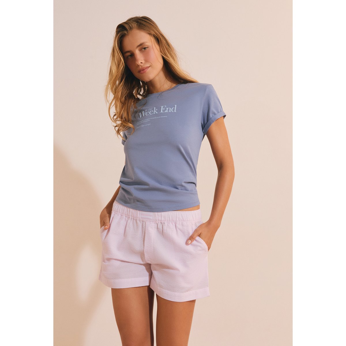 Short de pyjama avec coton gaufré BETTINA rose, ETAM