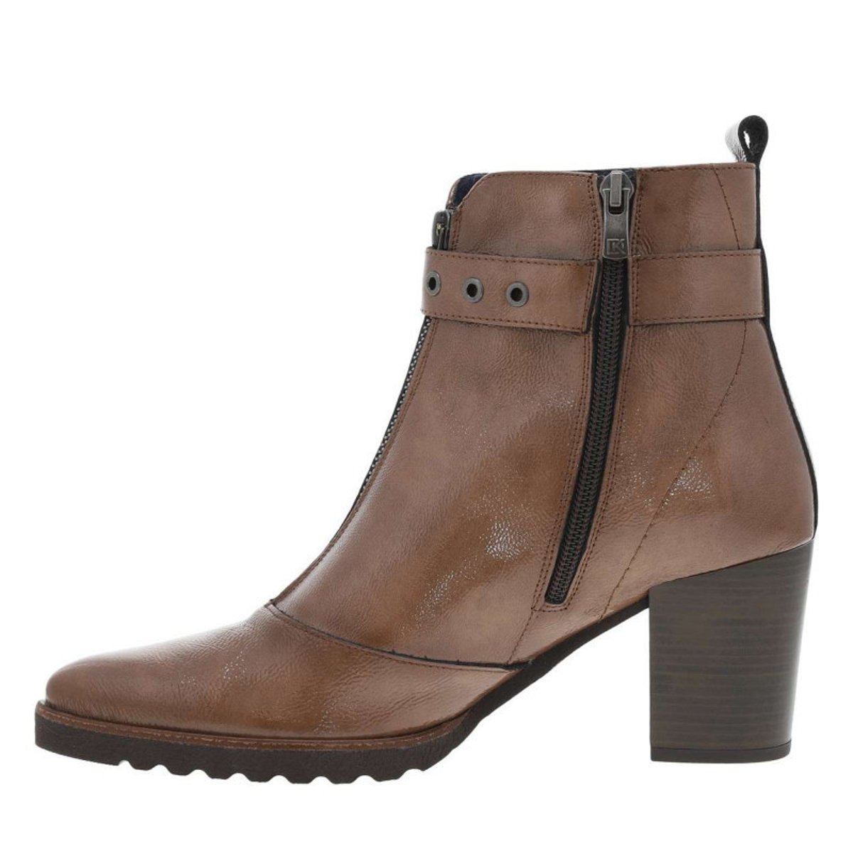 Boots en cuir taupe à semelle à talon décroché haut avec deux fermetures taupe, DORKING