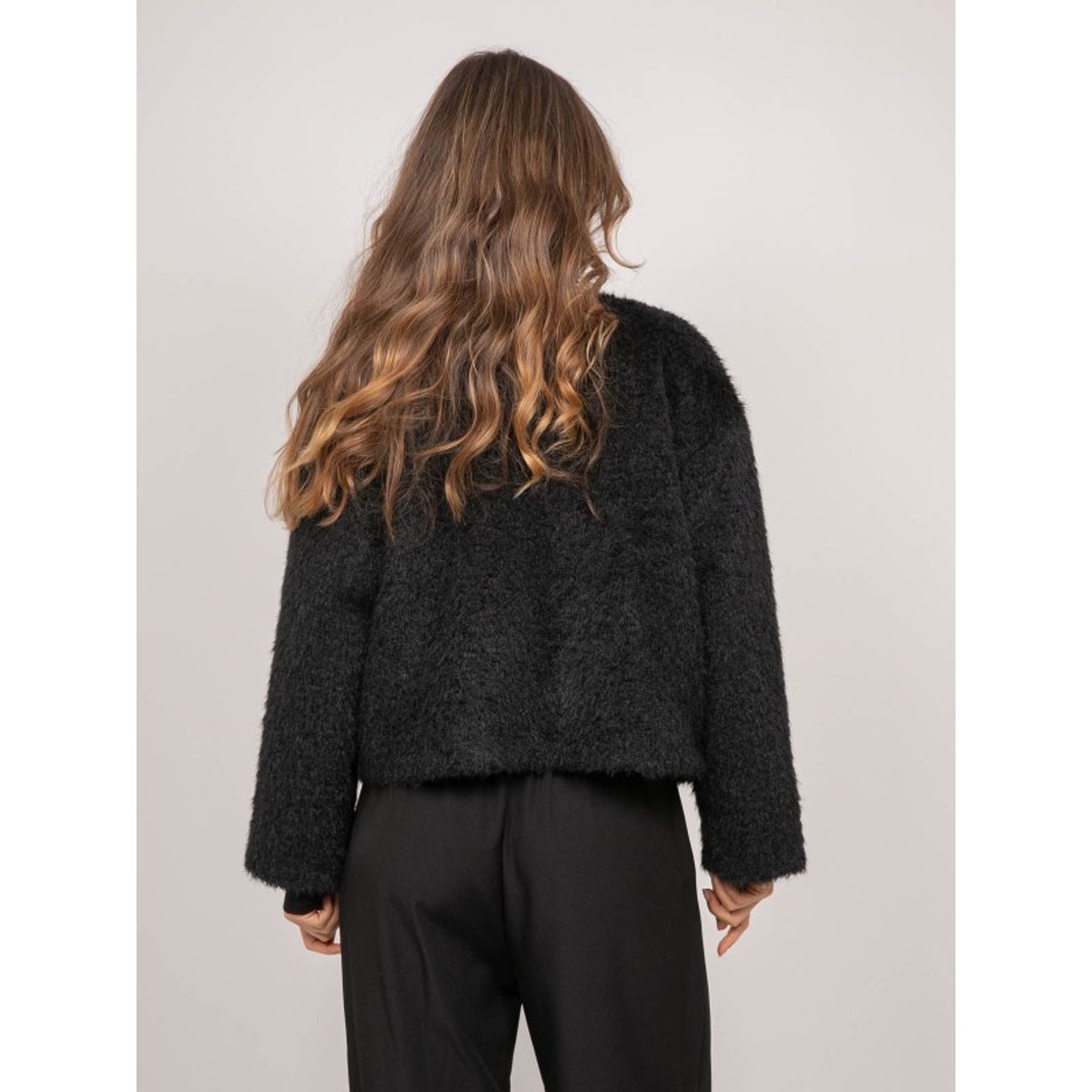 Veste Courte Maille Poil Long Usonia noir, DONA LISA