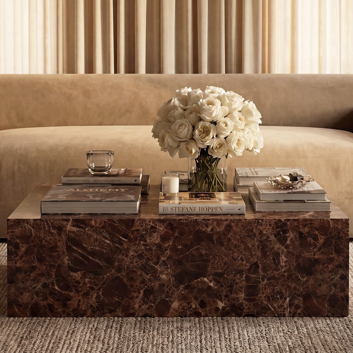 Serafina Faux Marble Block Coffee Table brown marble, ÉDITÉ