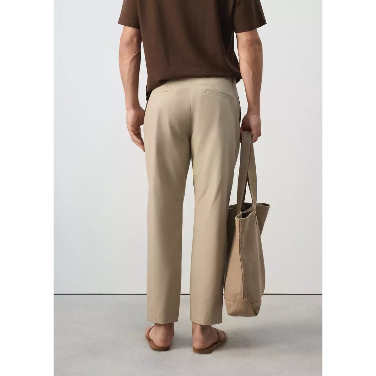 Pantalon coupe regular en mélange de coton et lyocell beige, MANGO MAN