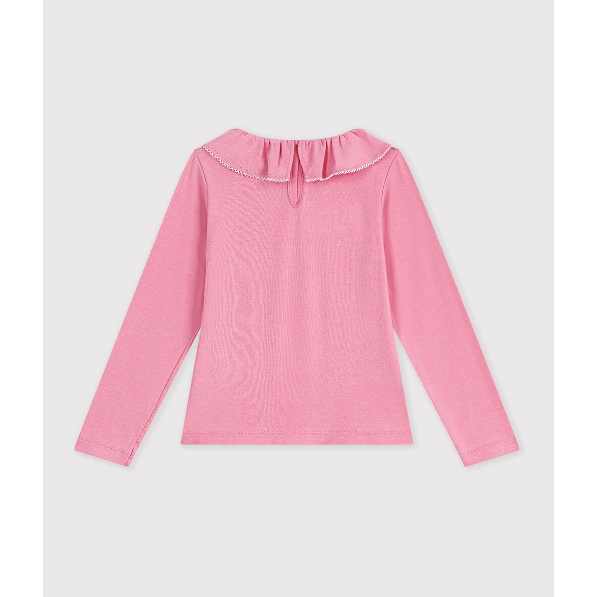 T-shirt manches longues à col volanté rose, PETIT BATEAU