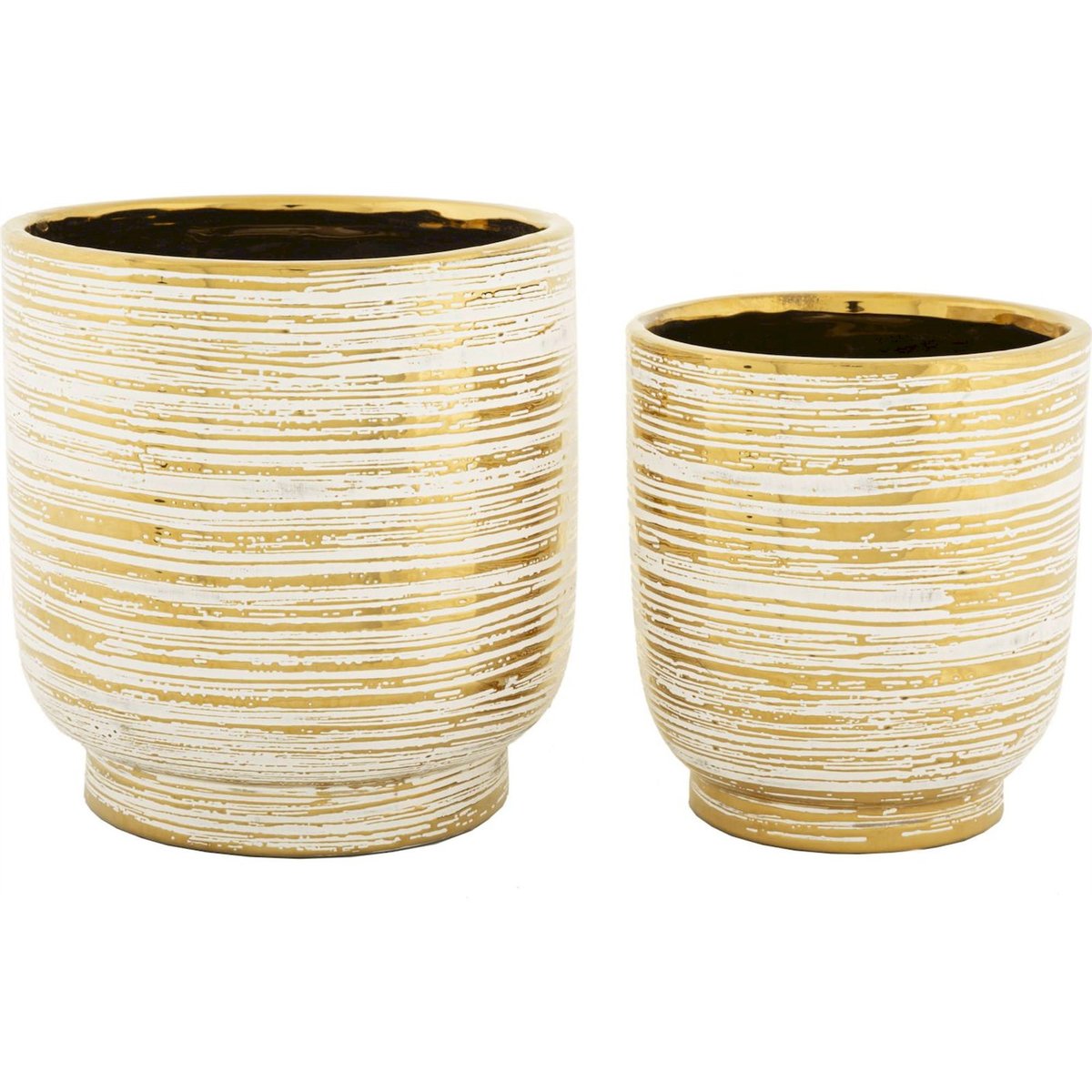 Lot de 2 vases en céramique reliefs GLAM blanc et or, RECOLLECTION