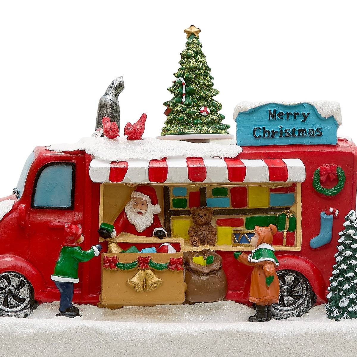 Village lumineux camion du Père Noël animé et musical 5 LED à piles multicolore, ATMOSPHERA