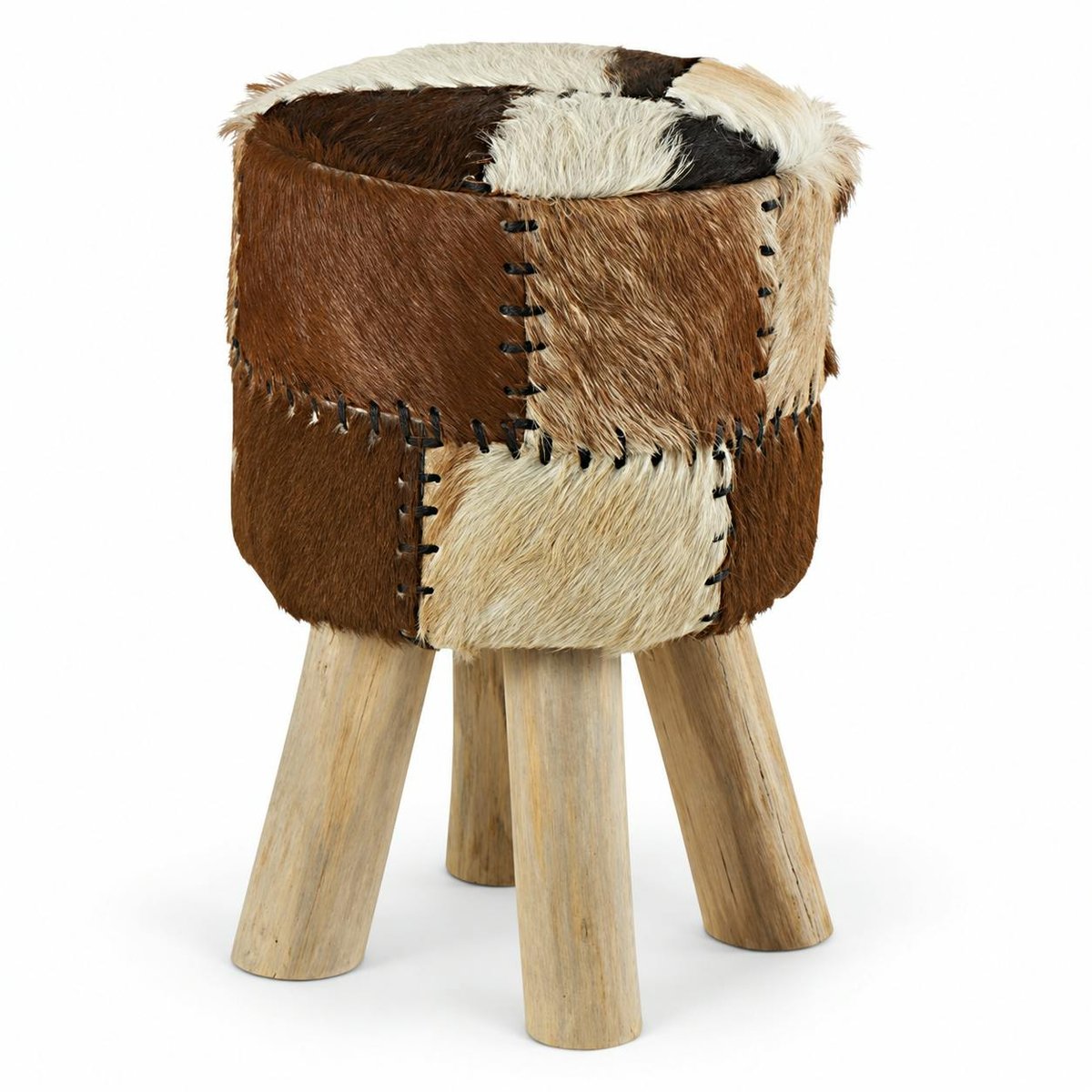 Pouf bois de teck peau Lampang bois naturel, PIER IMPORT