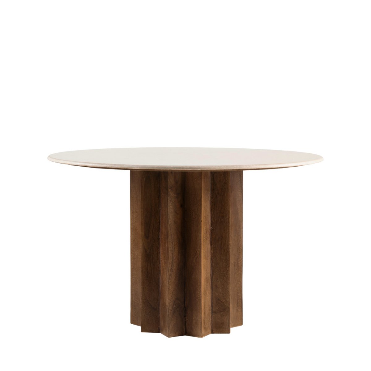Table à manger 4 personnes ronde en marbre et bois massif- SORONG blanc ivoire, DRAWER