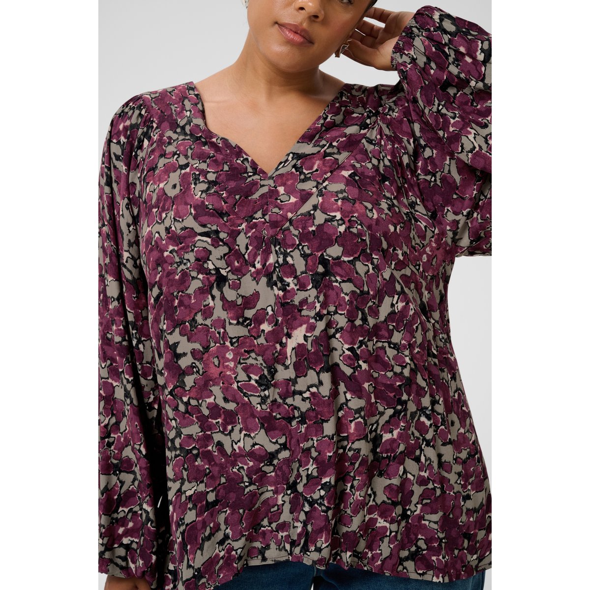 Blouse à manches longues marron fudge abstract animal, KAFFE CURVE