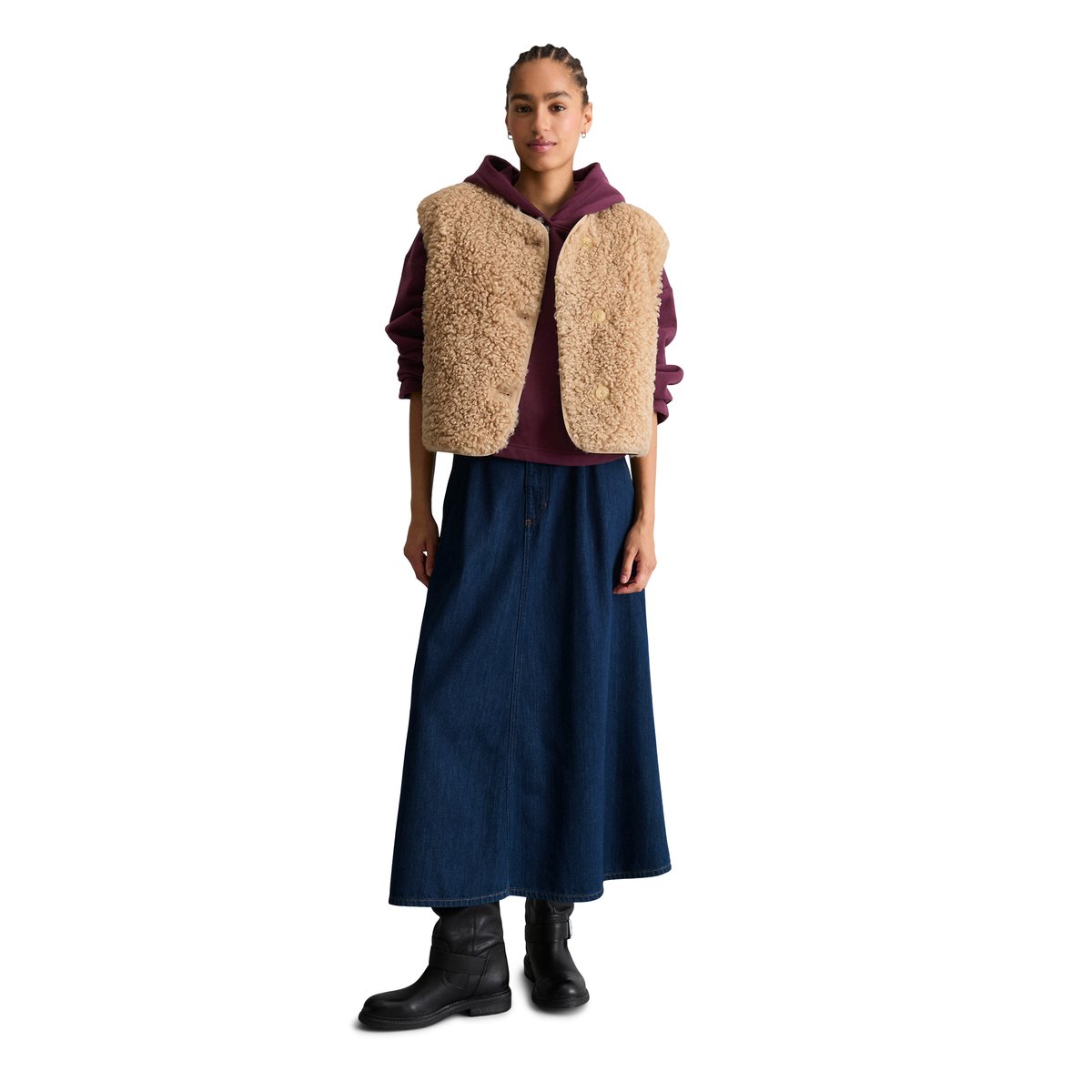Gilet Teddy coupe classique en peluche Curly toute douce beige, MARC O’POLO DENIM