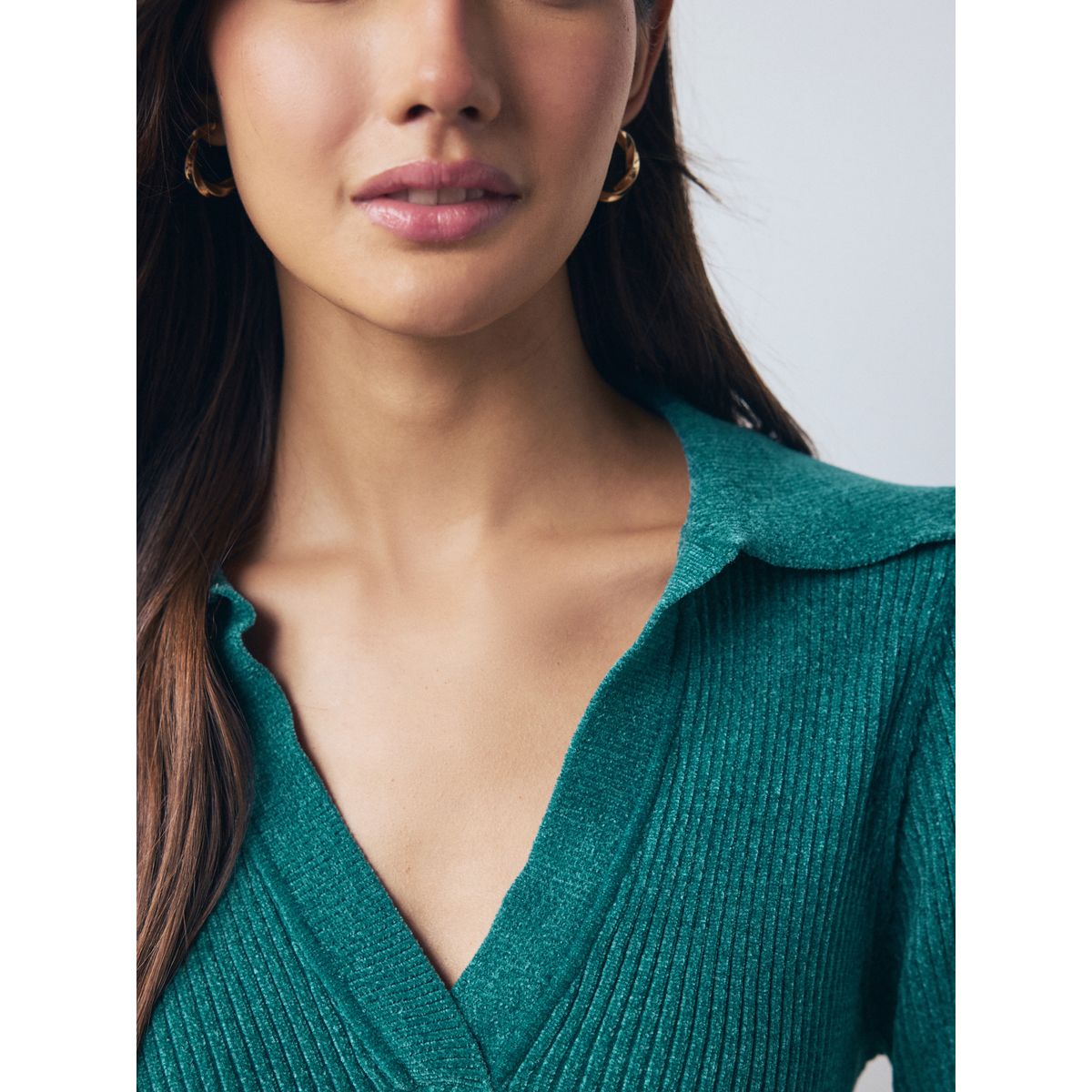 Pull en maille chenille côtelée avec col polo bleu sarcelle, NEXT