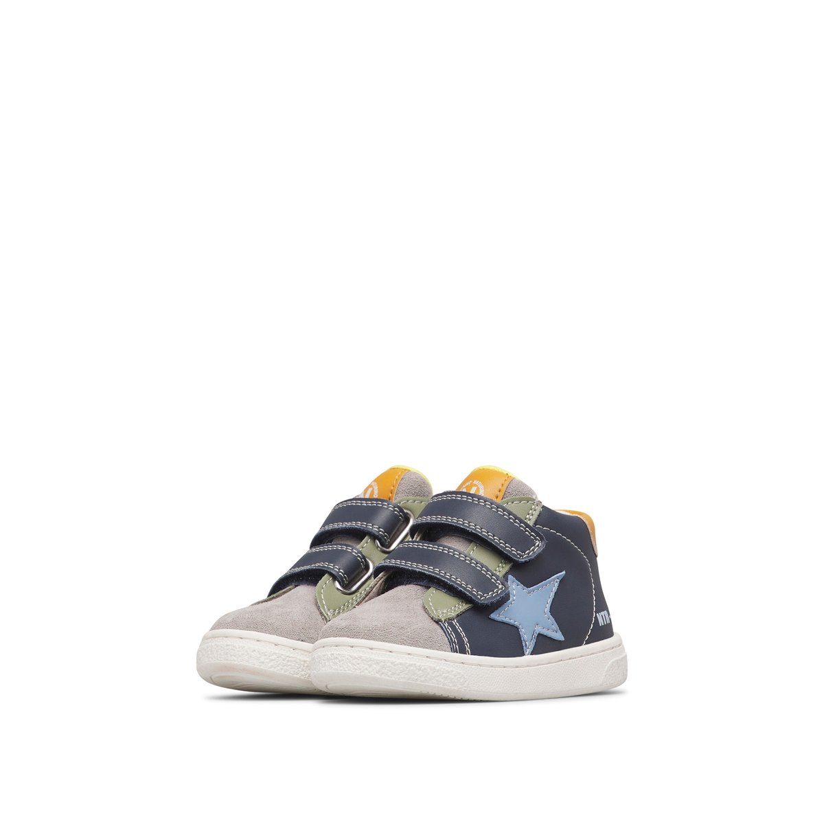 Baskets hautes en cuir et velours PINN HIGH VL. gris-bleu-vert olive, NATURINO