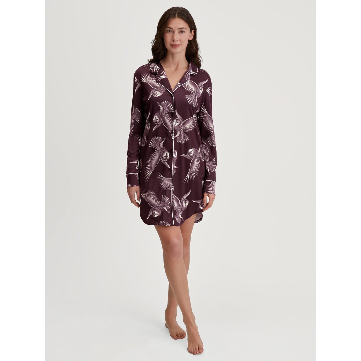 Chemise de nuit à manches longues en modal TENCEL™ et soie manches longues Modal MOONLIGHT DREAMS cerise noire, CALIDA