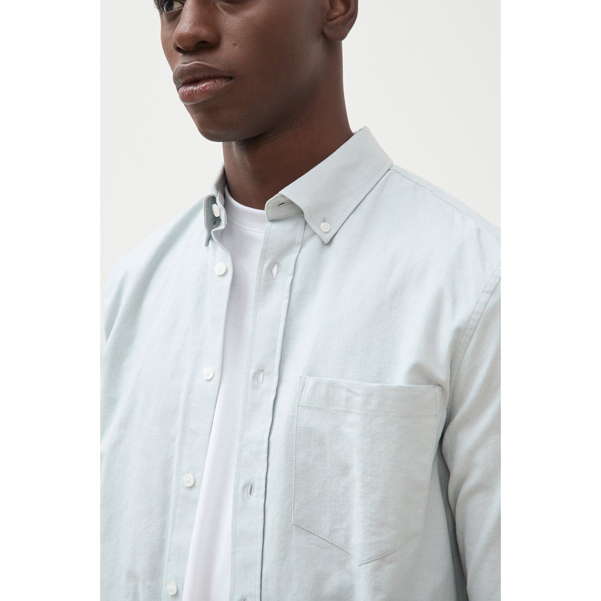Chemise manches longues col américain vert clair, BONOBO
