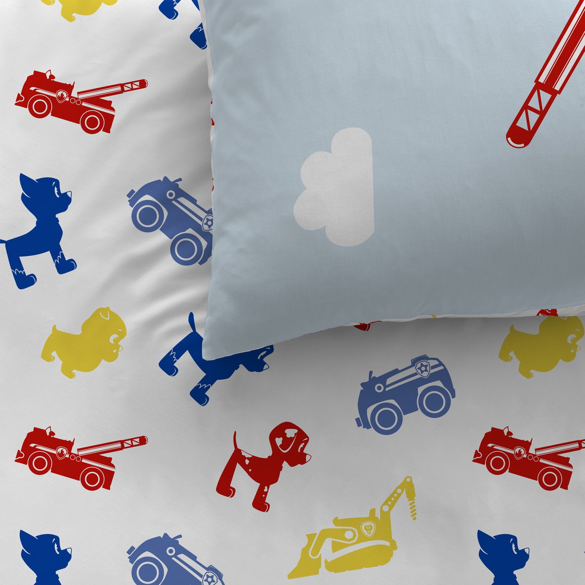 Parure de lit imprimée + drap housse 100% coton, PATBOY bleu, PAT PATROUILLE