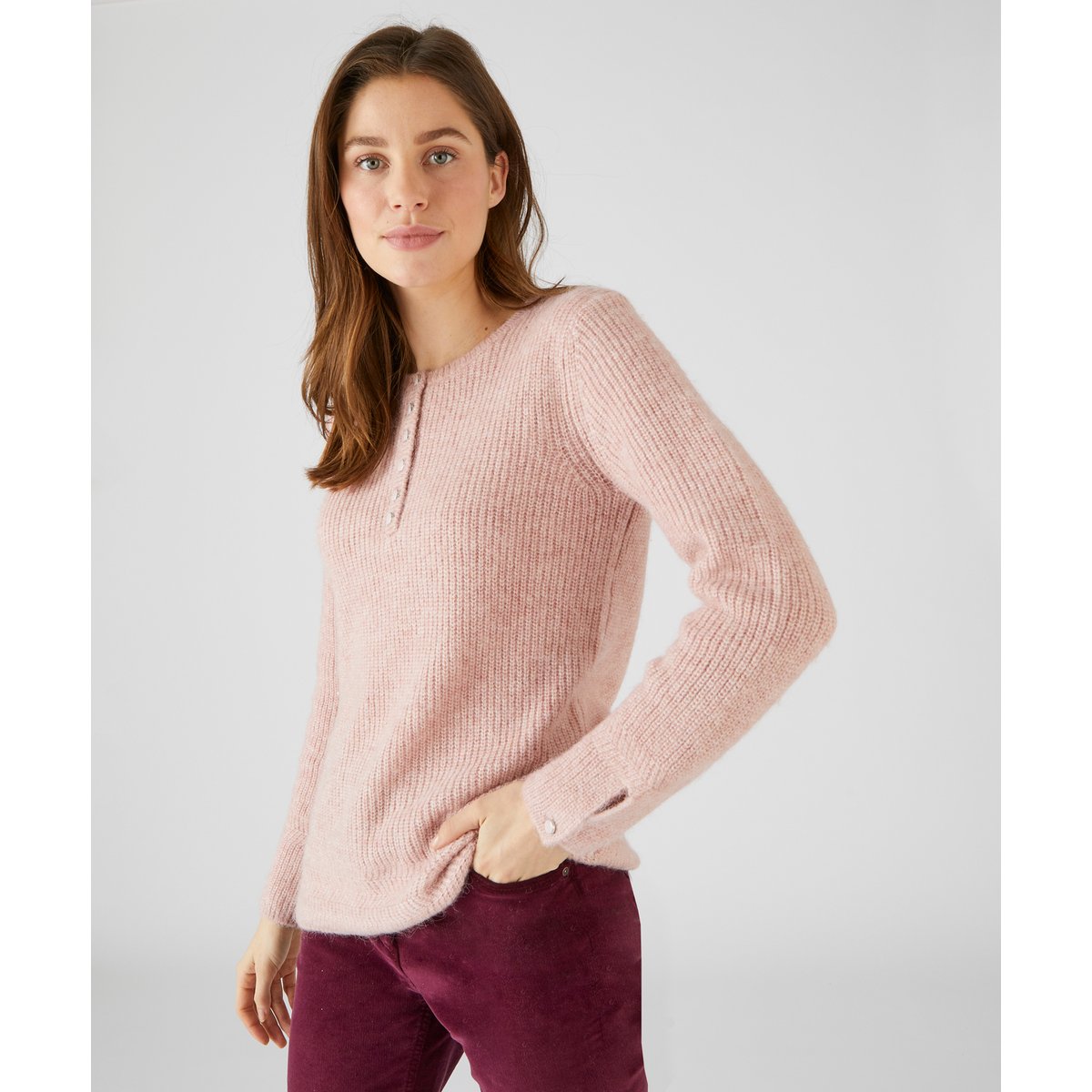 Pull maille perlée mélange alpaga rose tendre, DAMART