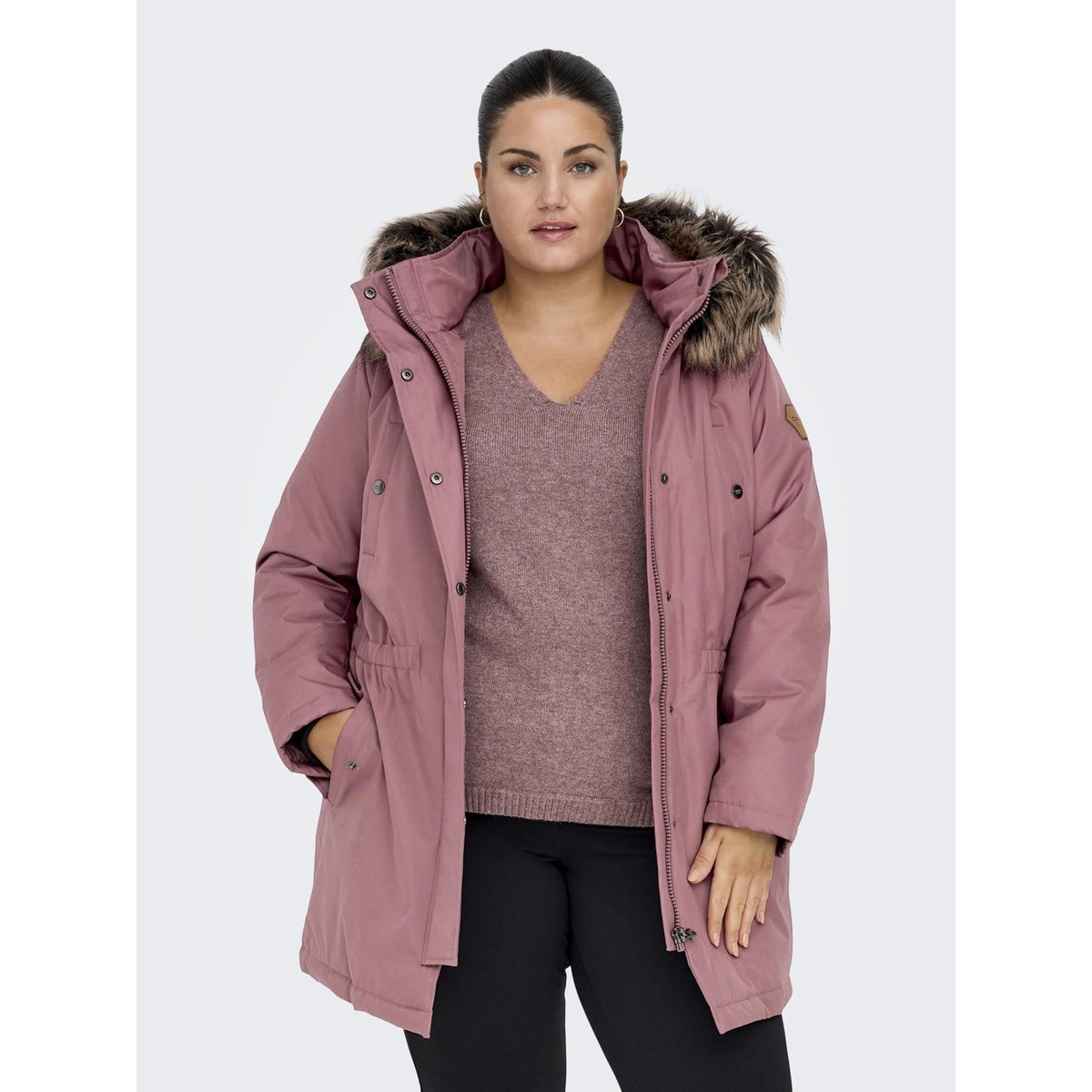 Parka mi-longue à capuche rose - rose brown, ONLY CARMAKOMA