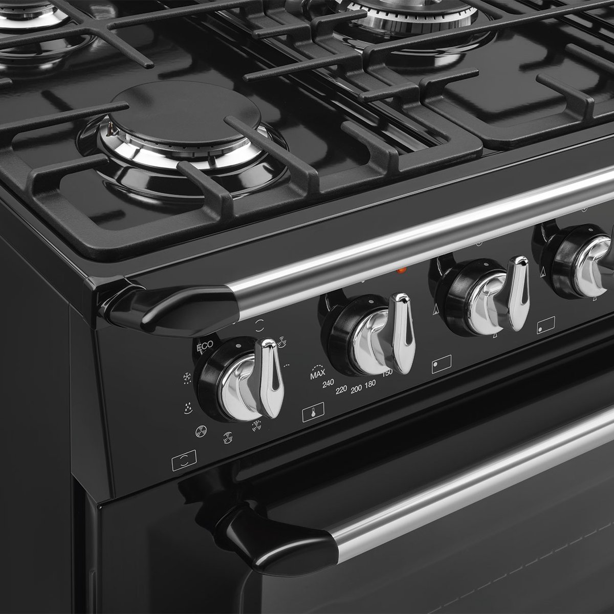 Piano de cuisson gaz 90cm Vapor Clean TR90 noir brillant, SMEG