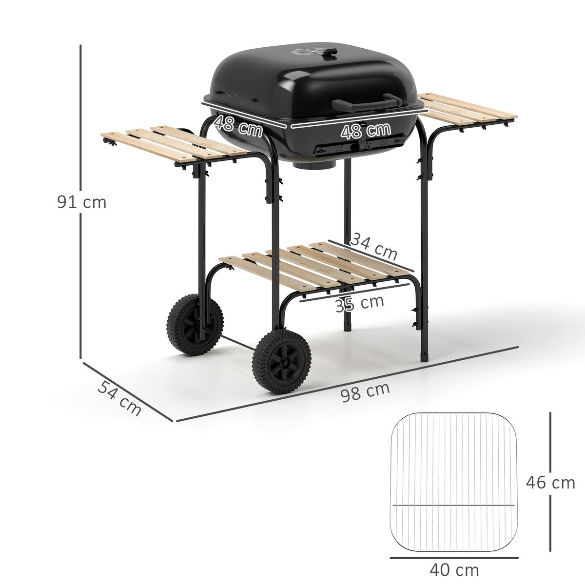 Barbecue au charbon de bois Acier Noir noir, OUTSUNNY