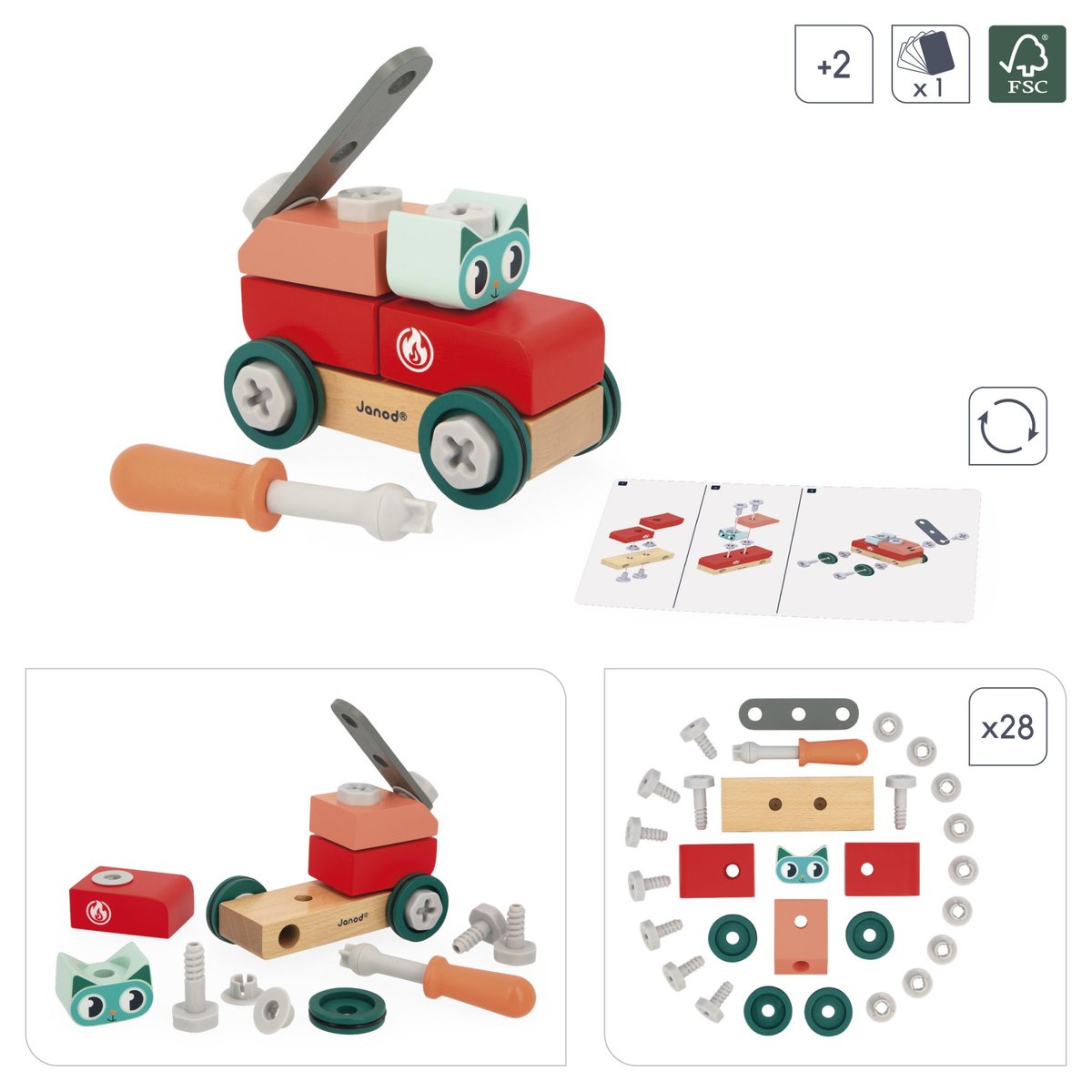 Jeu De Construction En Bois, Voiture À Bricoler multicolore, JANOD