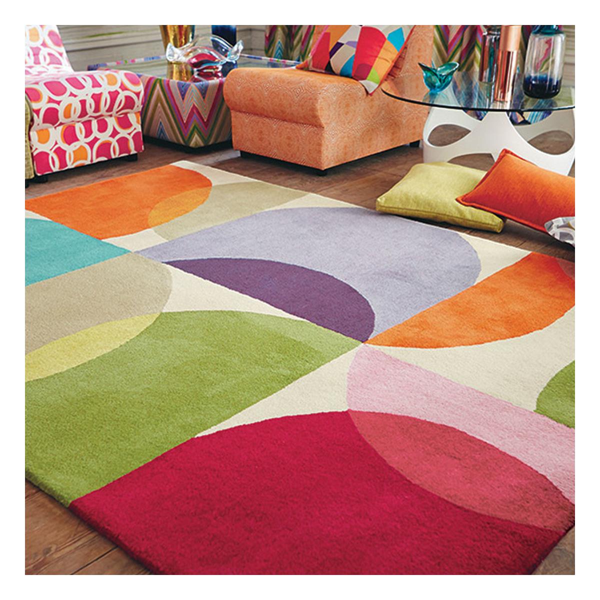 Tapis salon KALEIDO en laine Fait main beige, orange, multicolore, UN AMOUR DE TAPIS