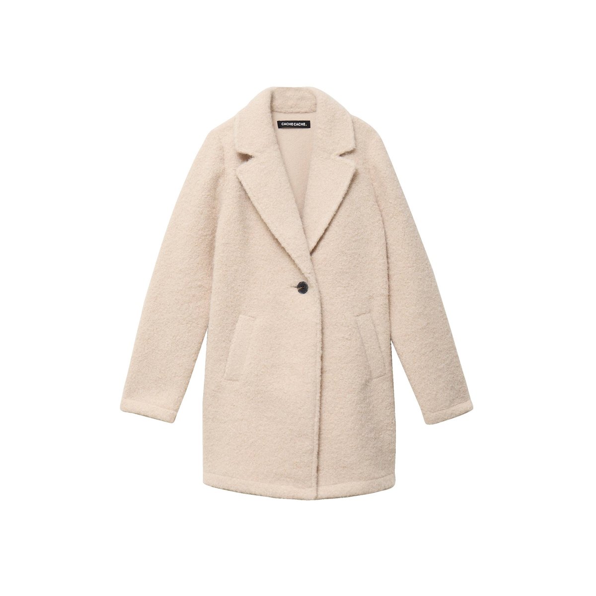 Manteau droit mi-long bouclettes beige, CACHE CACHE