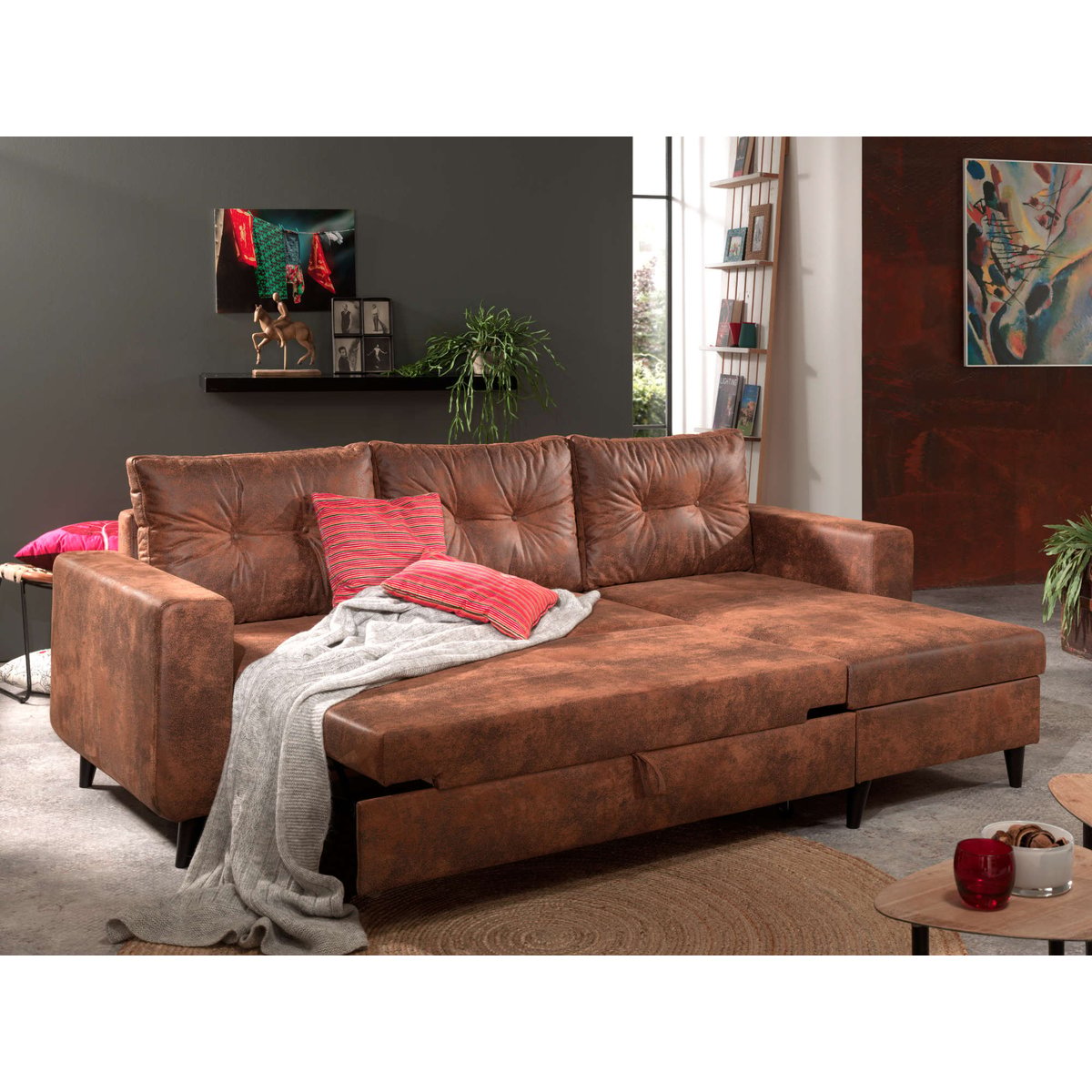 Canapé d'Angle réversible 4 places - NORDIC marron, BEST MOBILIER